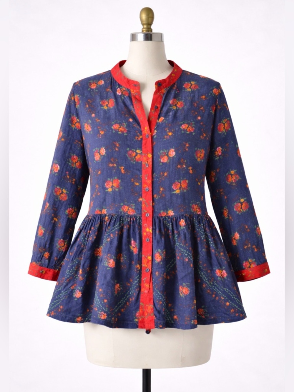 Ro’s Garden Cotton Floral Peplum Blouse Boho Cottagecore Size L
